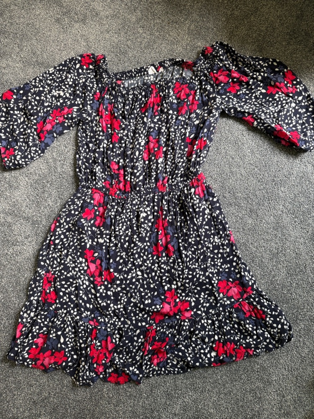 GAP Navy Dress with Red Floral Print and White Dot Accents